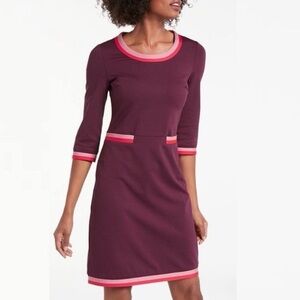 Boden Gloria Burgundy Ponte Knit Sheath Midi Dress Sz 12R 3/4 Sleeves Lined